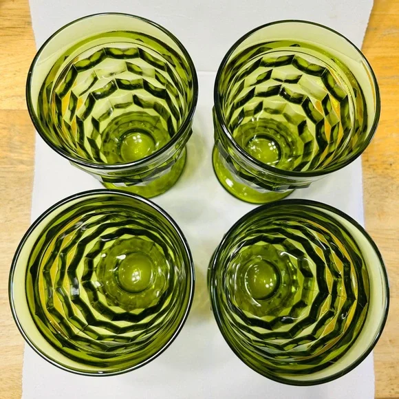 Vintage glasses, set of 4 Indiana Glass Whitehall Colony Cubist in avocado green - Picture 5 of 5